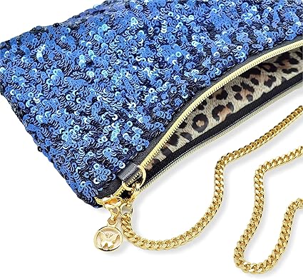 blue sequin clutch