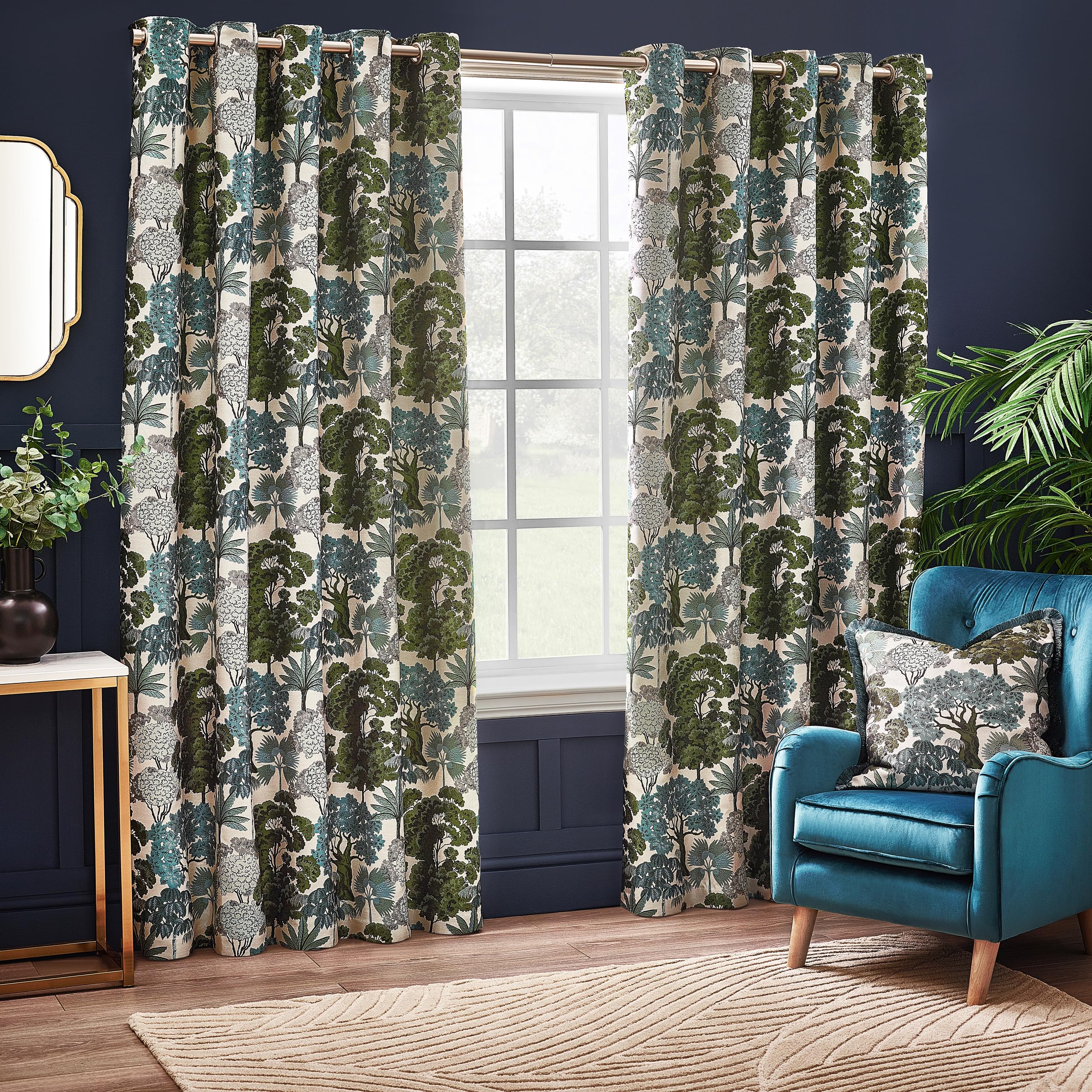 furn. Wylder Nature Woodlands Eyelet Curtains - 2 Panels - Width x Drop - 117 x 183cm (46 x 72) - Green