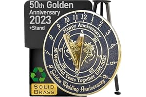Anniversary Sundial Gift For 50th Golden Wedding Anniversary 1973-2023 With Pedestal Stand. Recycled Brass Home Decor Garden 