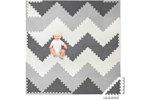 Play Platoon Non-Toxic Extra-Thick 96 Piece Triangle Play Mat - Comfortable 6x6ft Cushiony Foam Floor Puzzle Exercise Mat for Kids & Toddlers - Gray & Cream