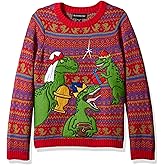 Blizzard Bay Boys Ugly Christmas Dinosaur Pullover Sweater, Bright Red Combo, 8 10 US