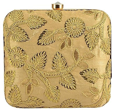Tooba Handicraft Party Wear Hand Embroidered Box Clutch Bag Purse For Bridal, Casual, Party, Wedding
