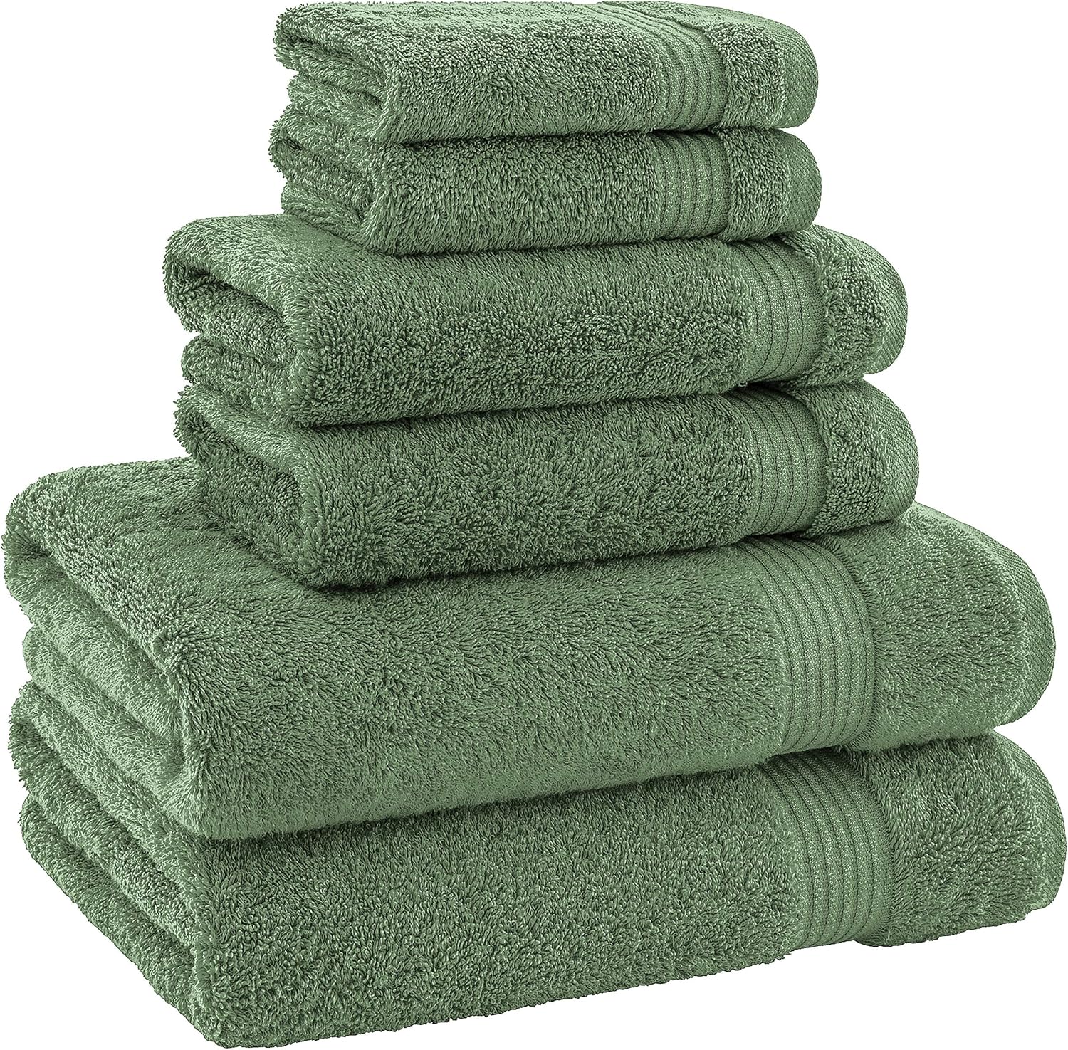 AmericanBathTowels 2 Washcloths, 2 Hand Towels, 2 Bath Towels, Soft & Absorbent 600 GSM Premium Hotel & Spa Quality 6 Piece Genuine Turkish Cotton Bathroom Towel Set, Green: Home & Kitchen