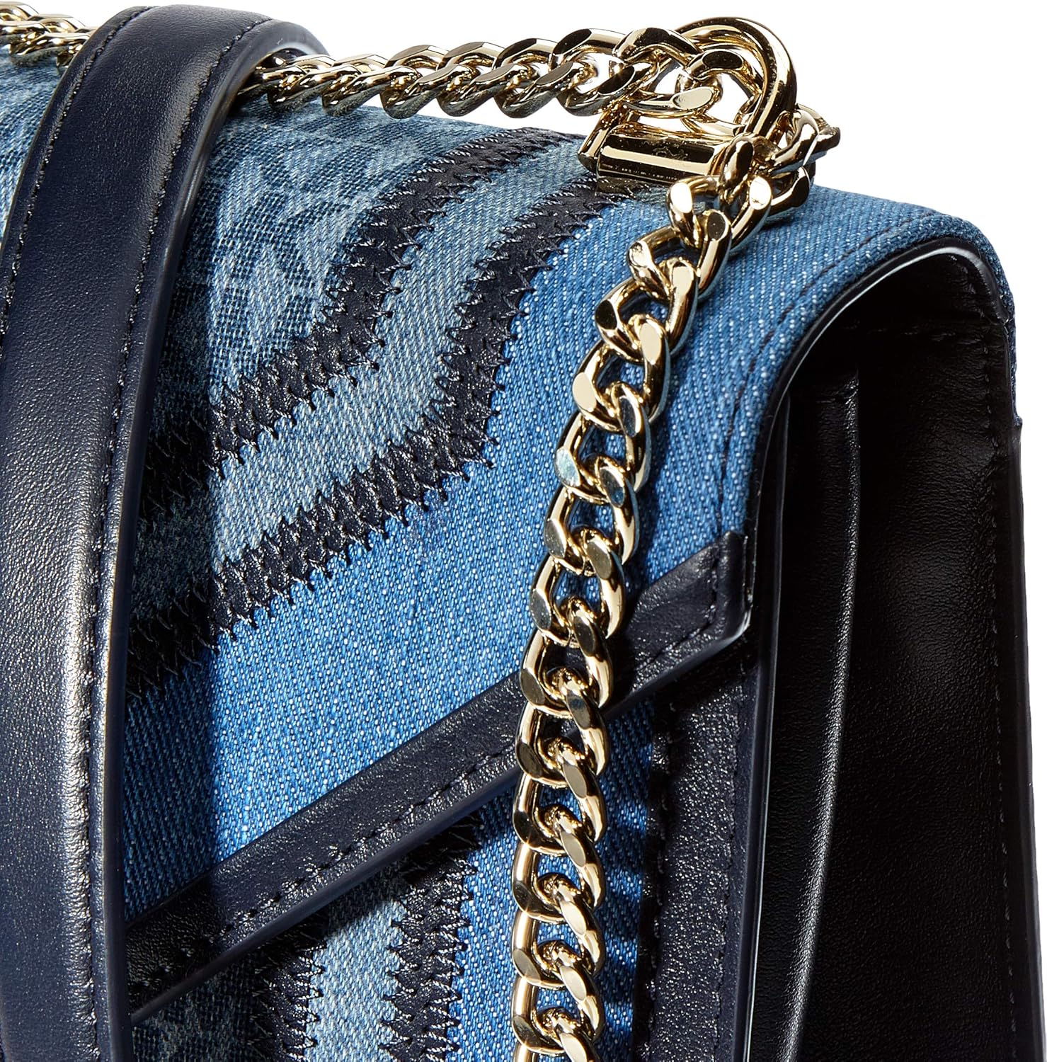 whitney large denim logo and leather tote