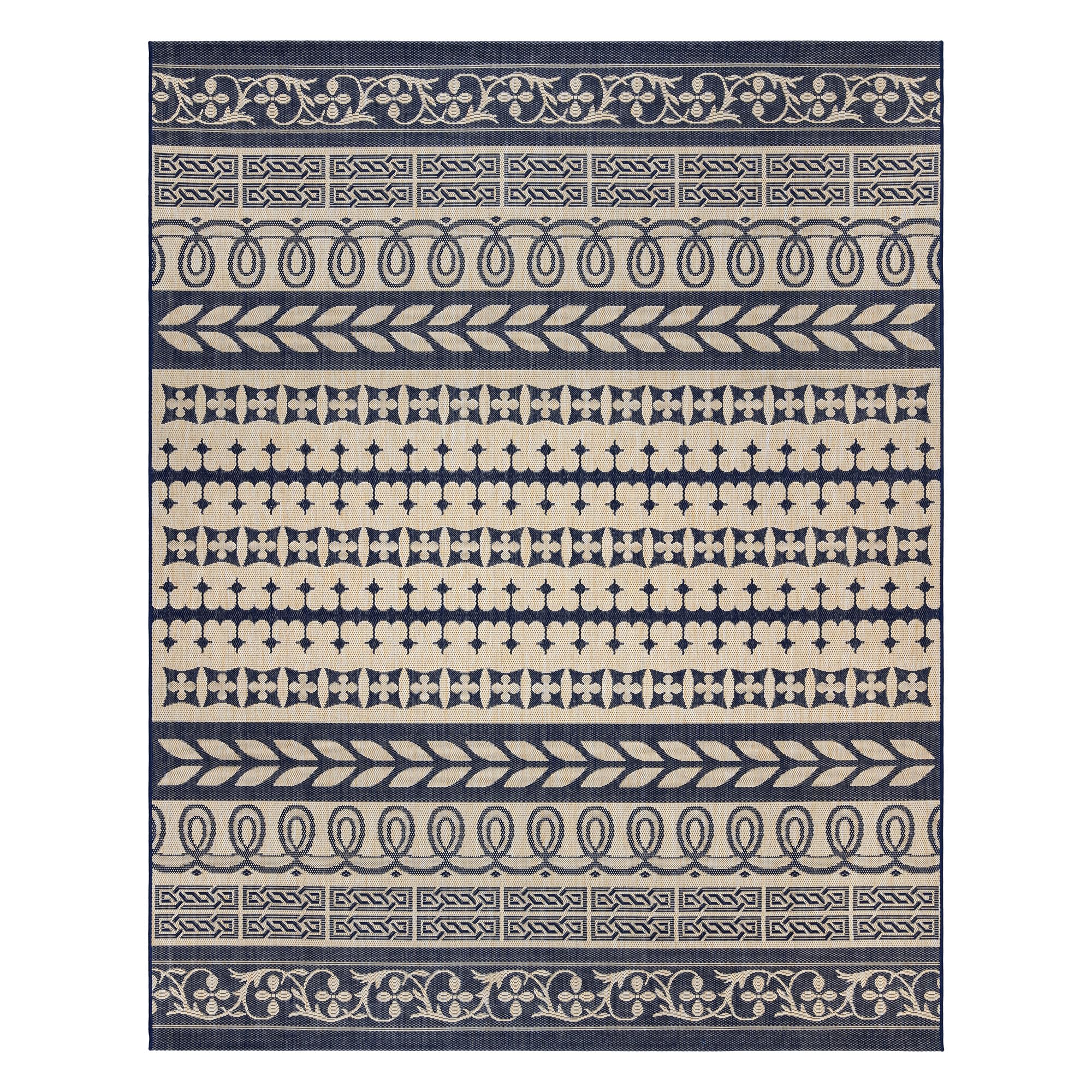 Gertmenian Indoor/Outdoor Flatweave Area Rug - 9x13 Extra Large, Stain & UV Resistant, Ideal for Deck, Patio, Poolside, Mudroom - Burke Striped Sand, Navy, 25494 Image
