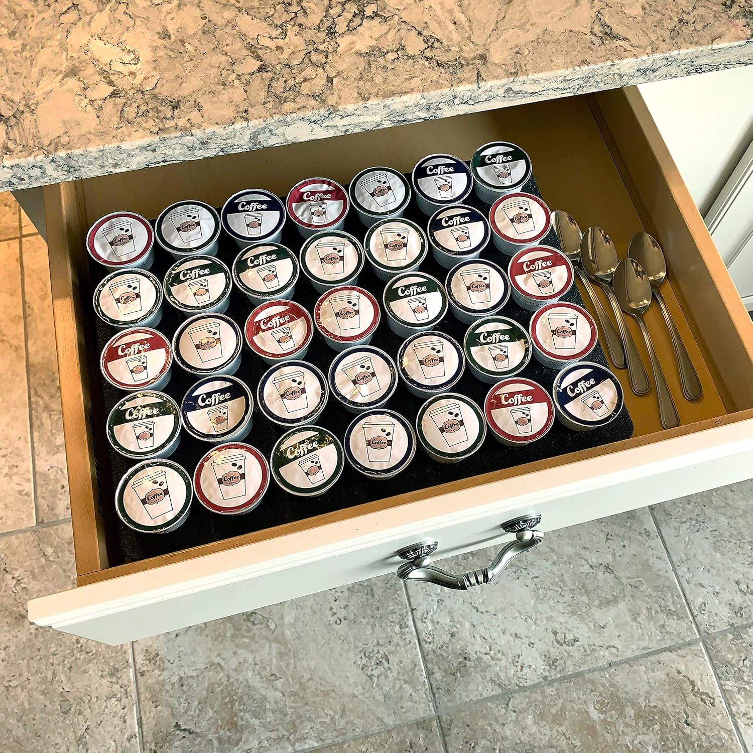 Polar Whale Coffee Pod Storage Organizer Tray Drawer Insert for Kitchen Home Office Waterproof Washable Made in USA 10.9 X 14.9 Inches Holds 35 Compatible with Keurig K-Cup