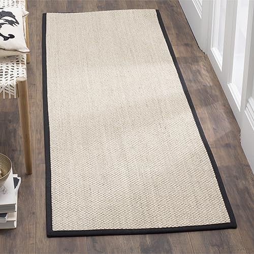 Safavieh Natural Fiber Collection NF143A Border Sisal Runner, 2'6" x 10' , Marble / Black