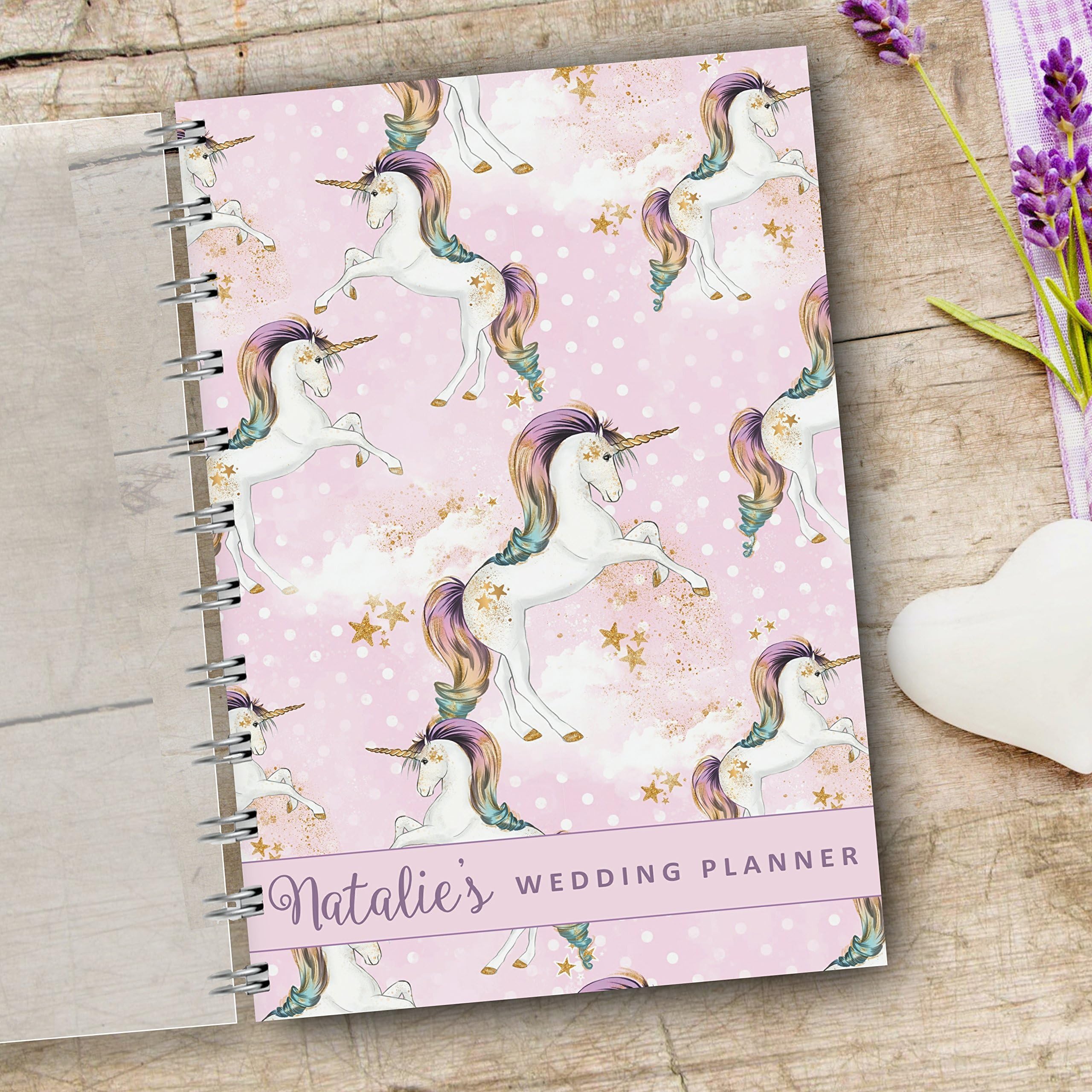 Personalised Wedding Planner Unicorn Star Pink 4 year diary, Bride to Be Journal, Check List, Budget tracker, Organiser