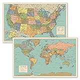 2 Pack - World Map Poster & USA Map Chart