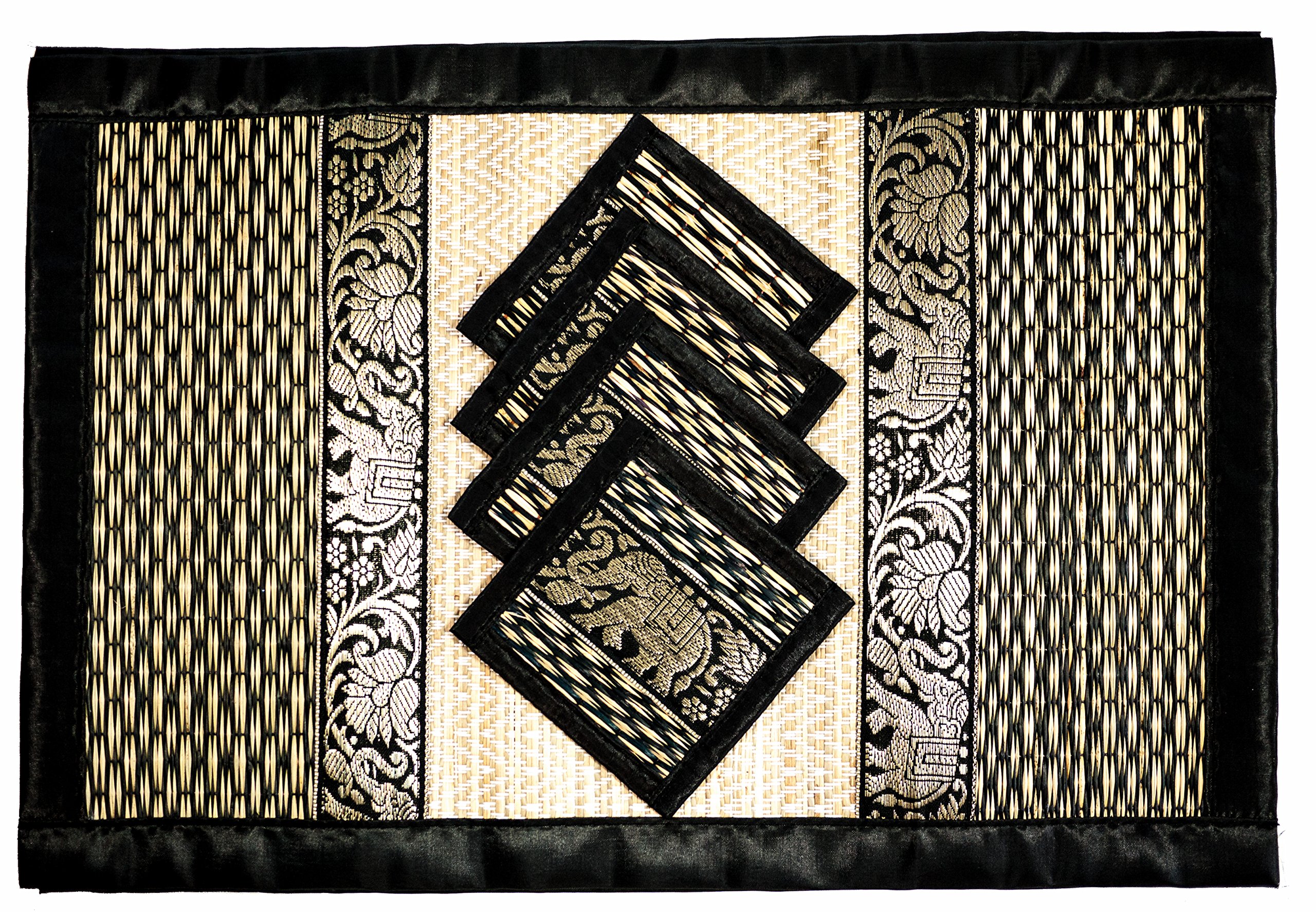 Cccollections Hand-Woven Table Placemats & Coasters Set for Everyday Dining | Thai Style Wicker Placemats Alternative to Plastic Heat Resistant - 4 Pcs