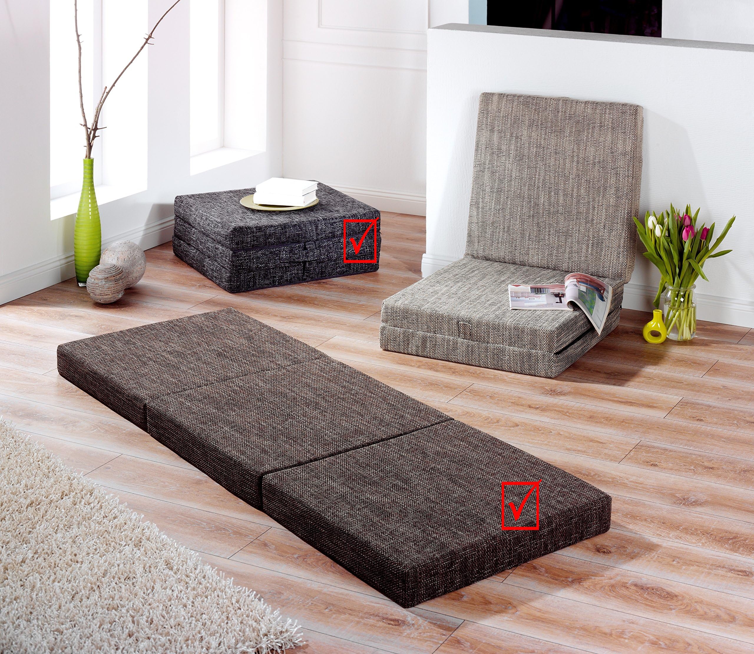 Folding mattress, guest bed – “Trend” anthracite, light grey and brown