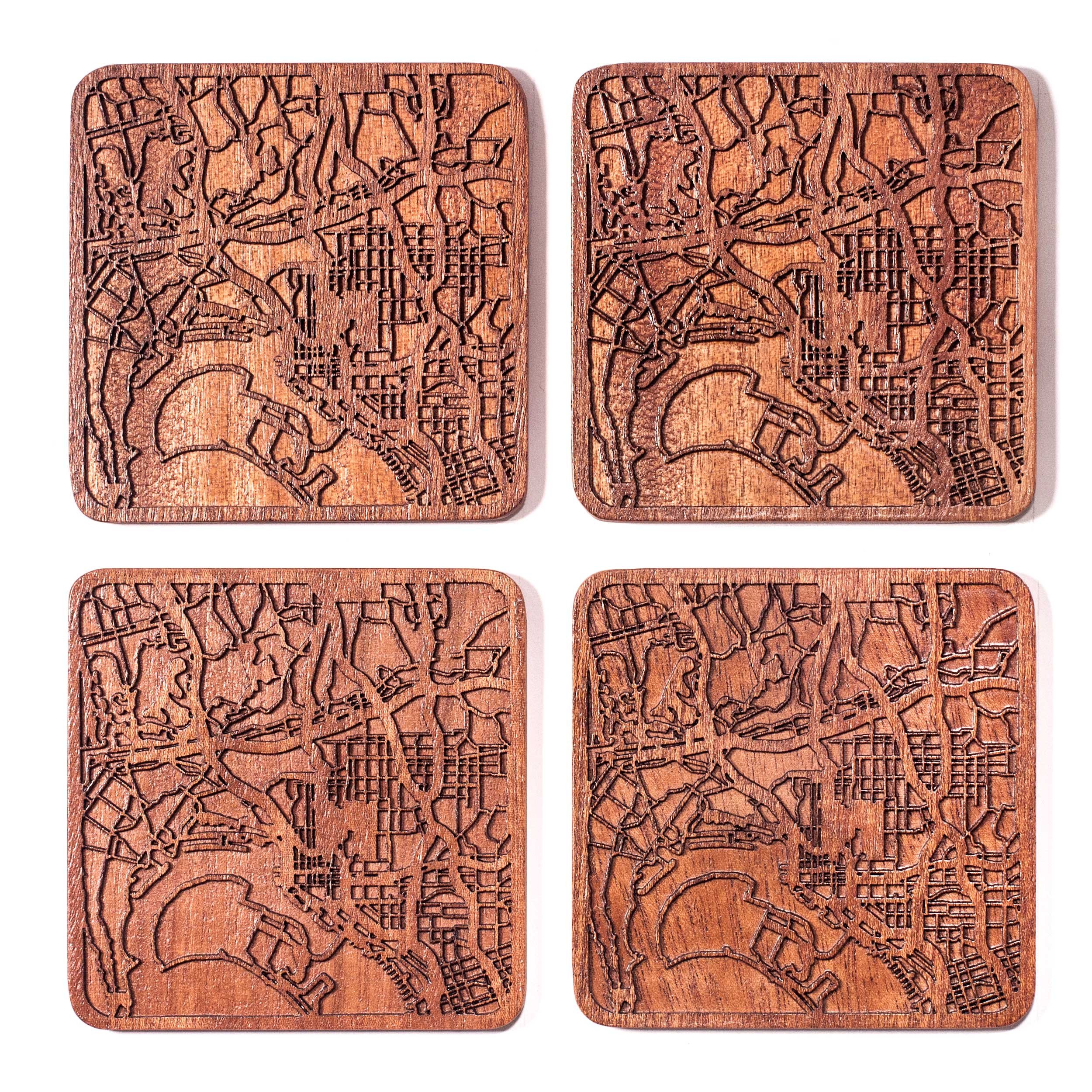 San Diego, CA Map Coaster, Set of 4, Sapele Wooden Coaster with City Map, Handmade