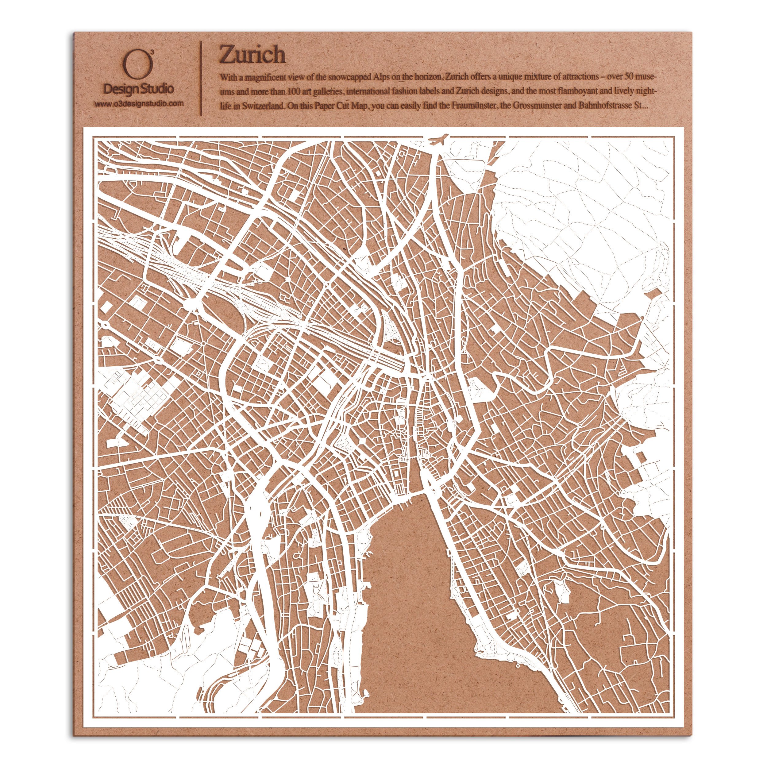 Zurich Paper Cut Map White 30x30 cm Paper Art — image 1