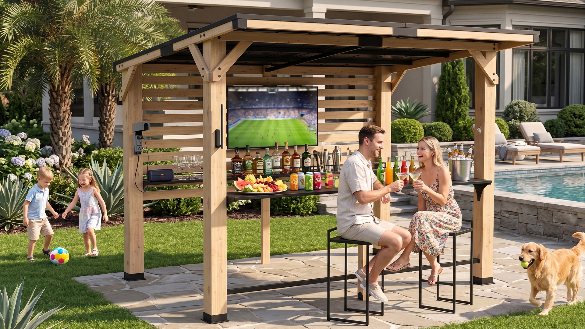 SUNYRISY 6x8 Ft Wood Grill Gazebo Review: Hardtop Outdoor Bar with TV Mount image 25