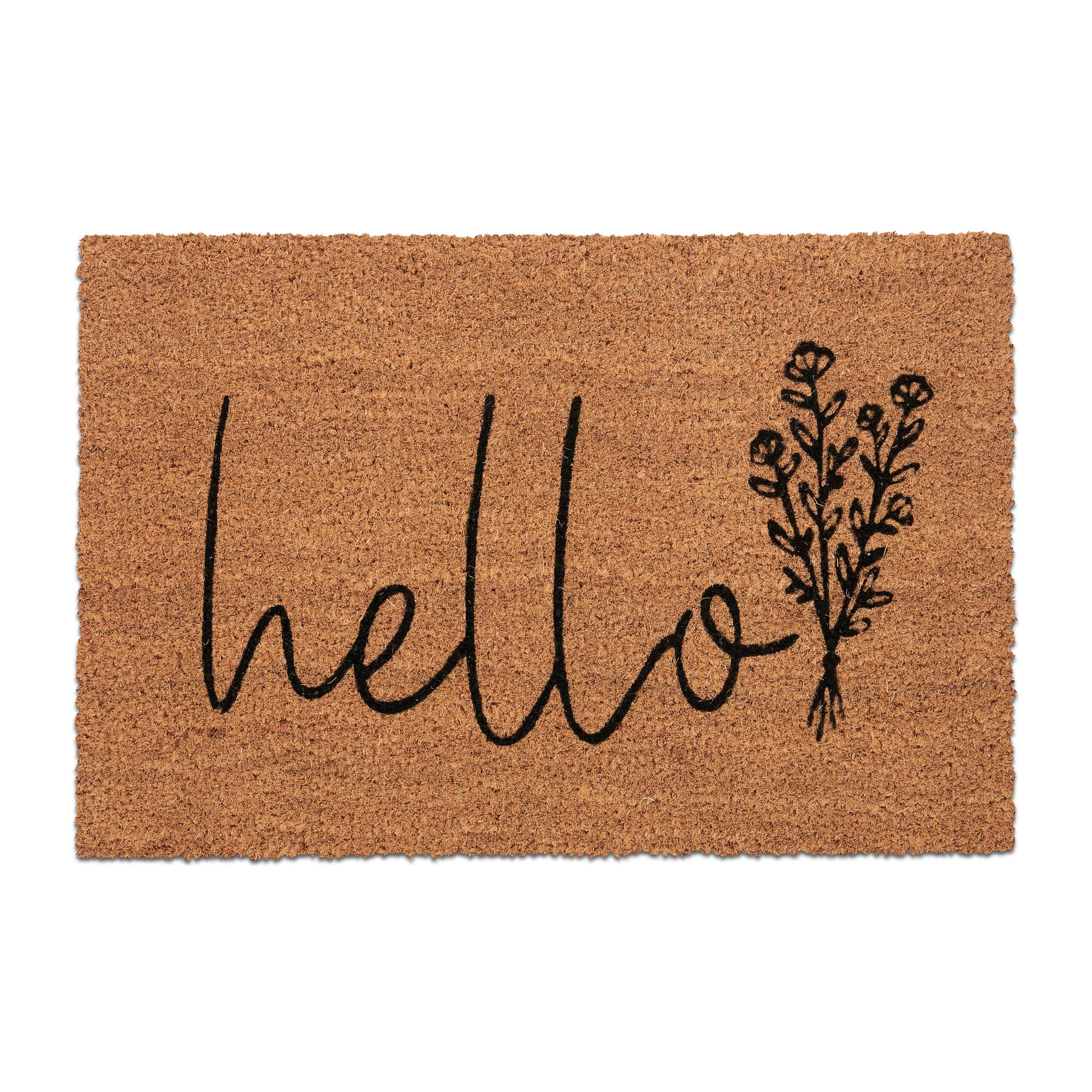 Relaxdays Coconut Doormat, Anti-Slip, Welcome Mat, Indoor & Outdoor, with Hello Print, 1.5 x 60 x 40 cm, Natural/Black, Coco