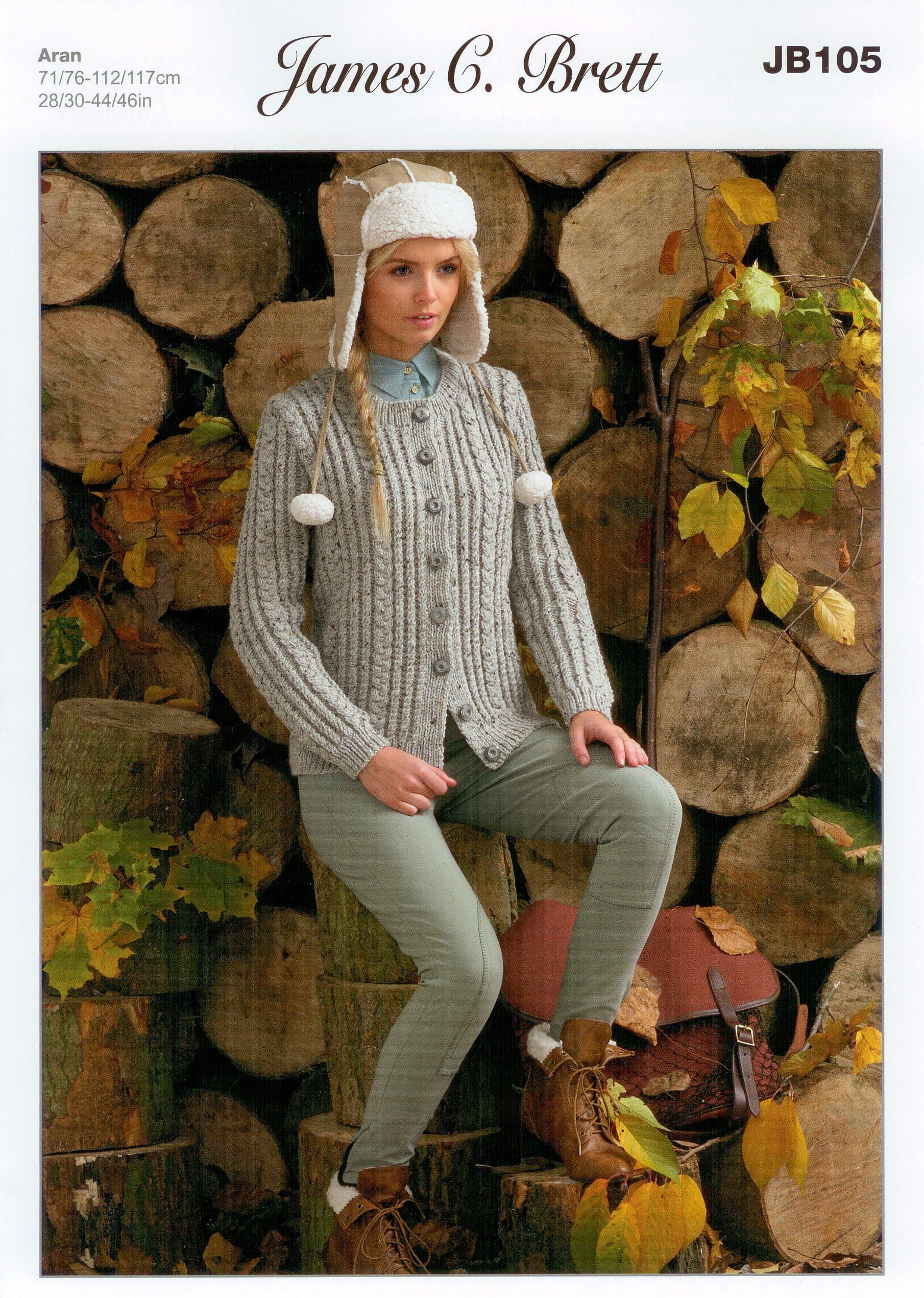 James C Brett Aran - JB105 Ladies Cardigan Pattern 71-117cm(28"-46")
