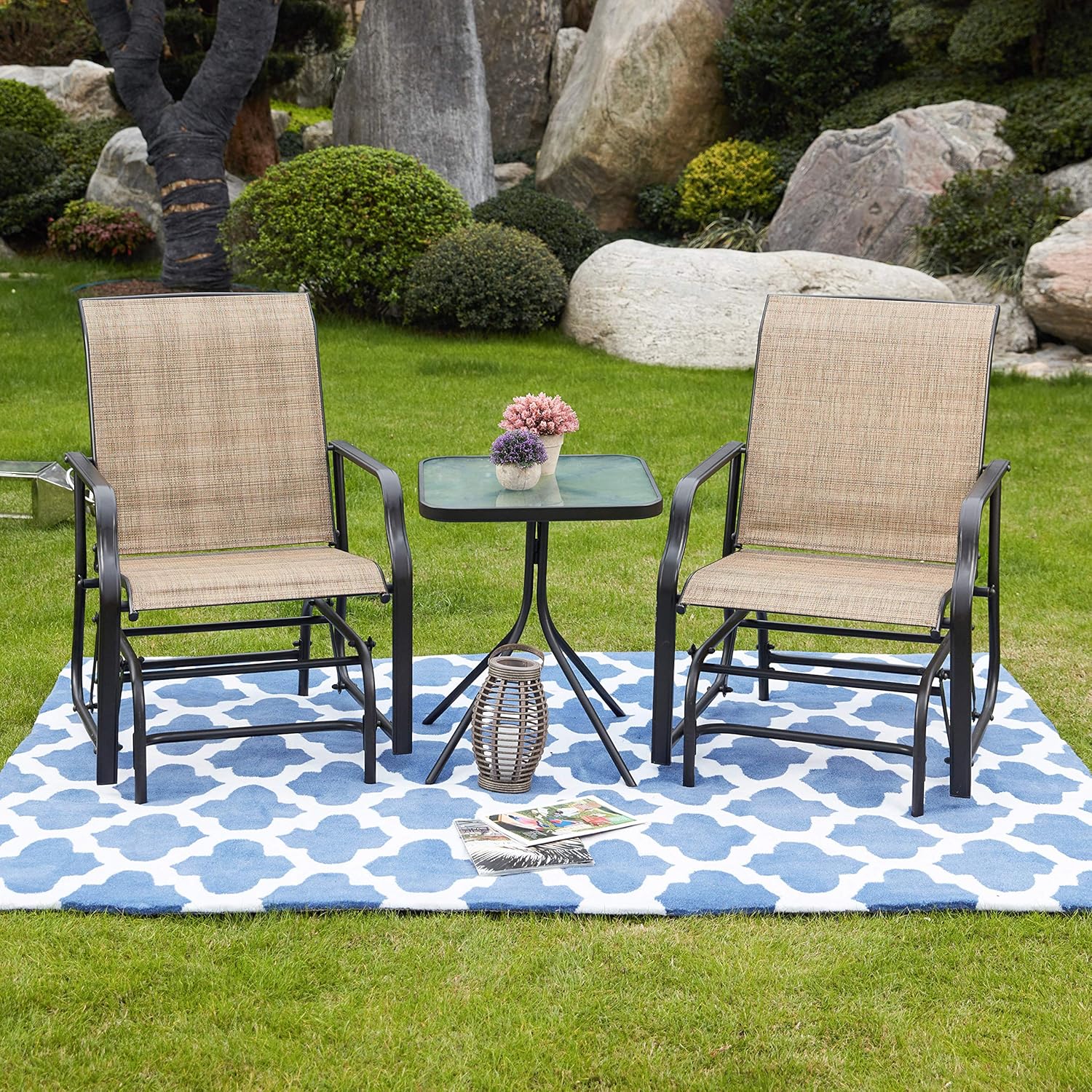 Amazon Com Lokatse Home 3 Piece Outdoor Patio Glider Set With 2