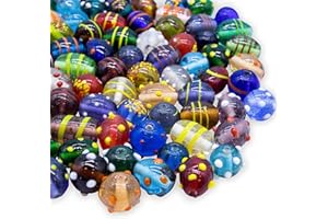 Fun-Weevz 100 Assorted Glass Beads for Jewelry Making Adults, Bulk Glass Beads for Crafts, Lampwork Murano Bead Mix for Bracelets and Necklaces, Crafting Beads Supplies Kit, Large & Small Beads