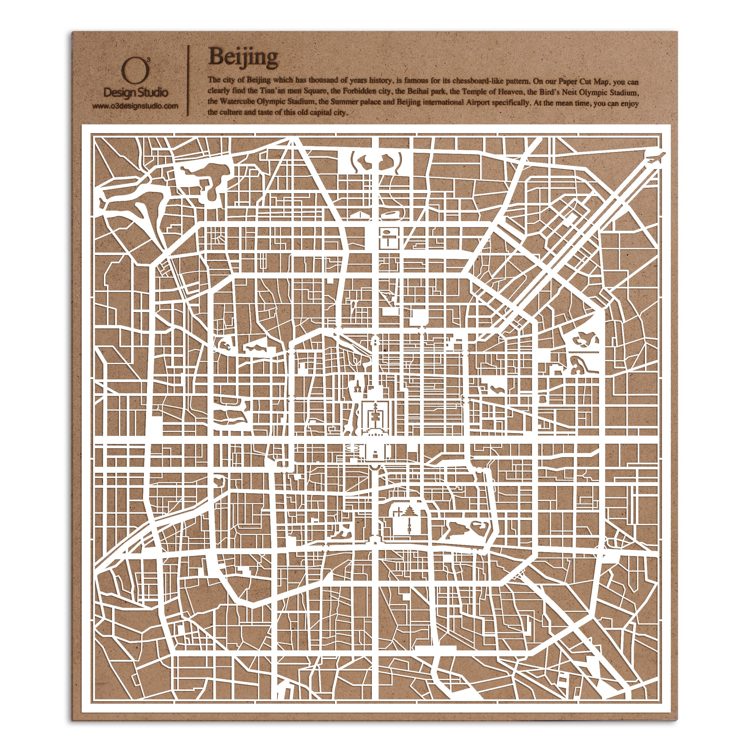 Beijing Paper Cut Map White 30x30 cm Paper Art