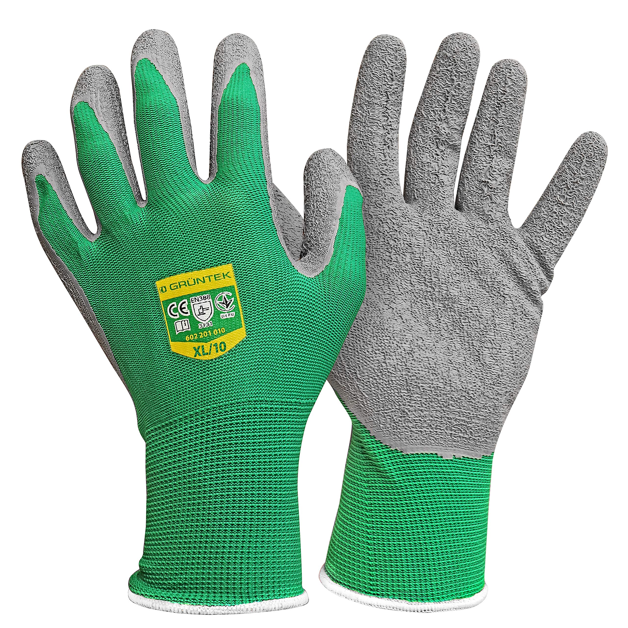 GRÜNTEK 5 Pairs Gardening Work Gloves - Size XL / 10 Gloves Latex coated, for private and commercial use