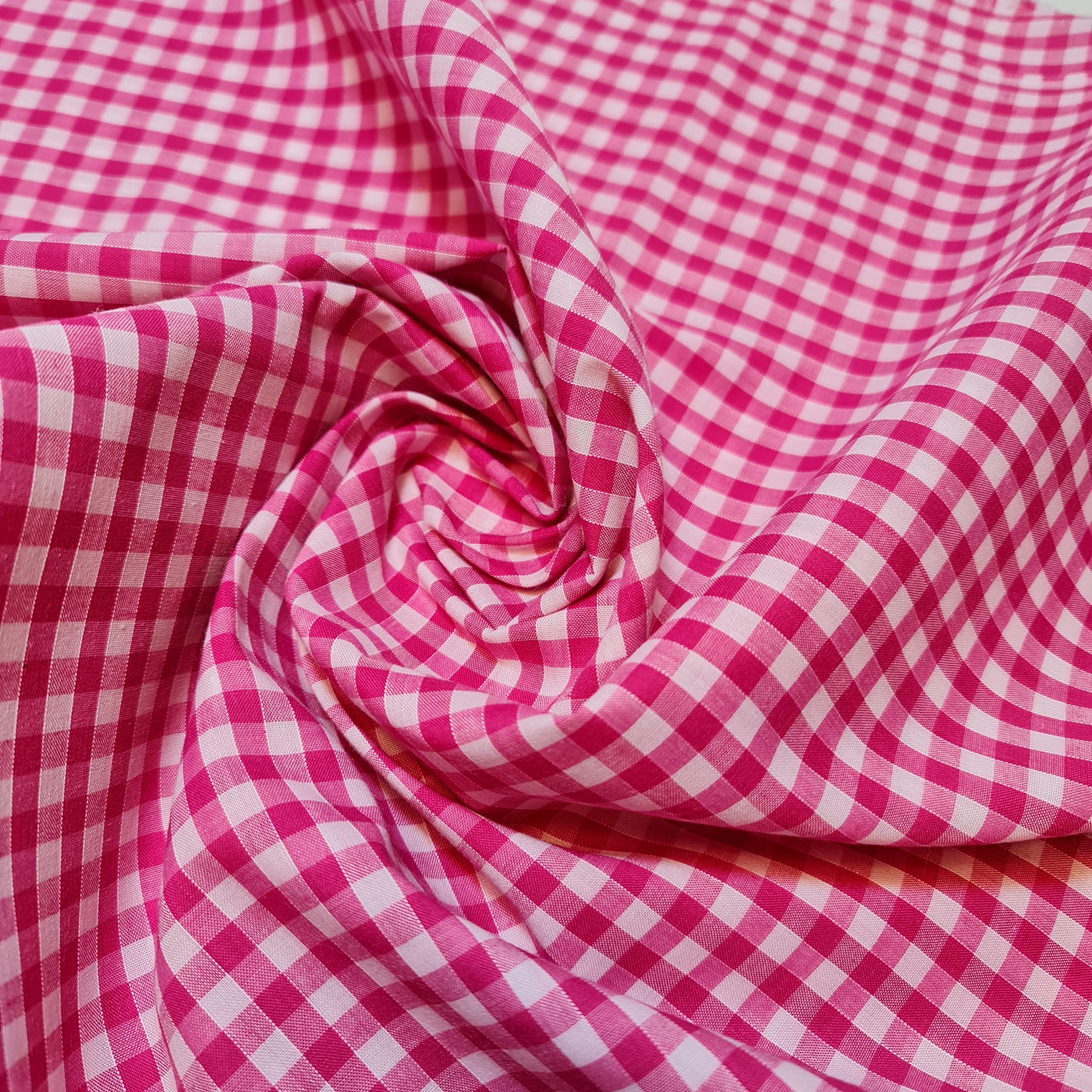 Polycotton Fabric 1/4" Gingham Check Material Dress Craft Uniform Checked 112cm (15+ Colours Available in Various Lengths) (CERISE, 5 METER)