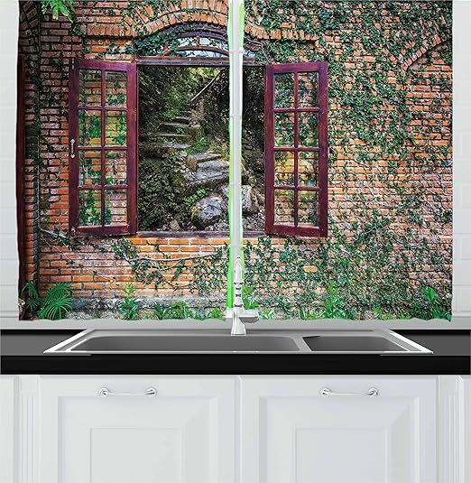 Amazon Com Ambesonne Country Kitchen Curtains House With Open