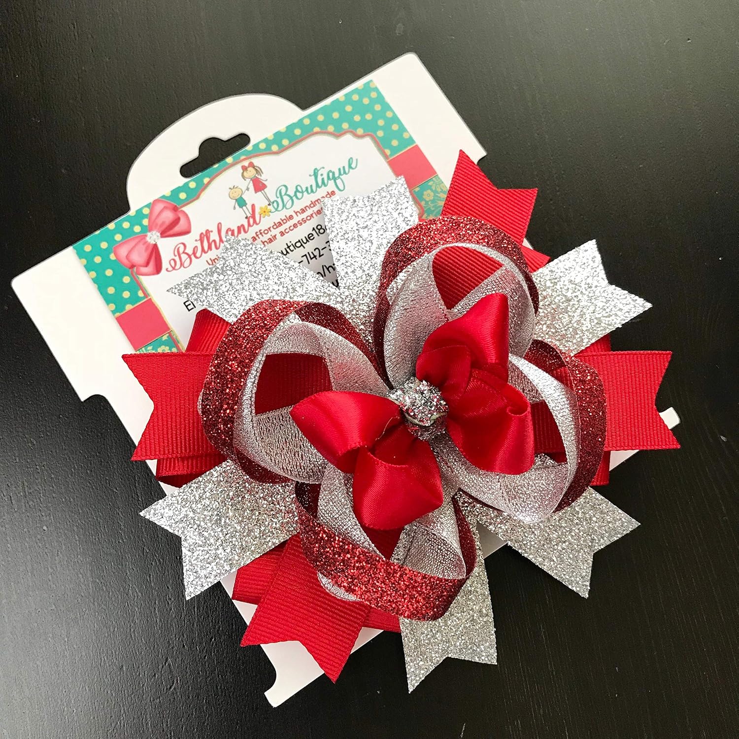 Amazon Com Red Silver Hair Bow Christmas Silver Red Glitter