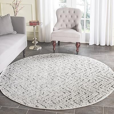 Koleksi Safavieh Adirondack ADR104N Ivory and Charcoal Modern Distressed Chevron Round Area Rug (6 'Diameter)