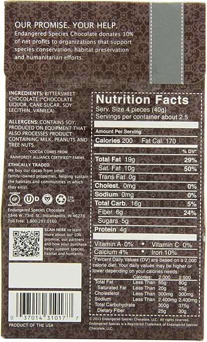 Endangered species chocolate Natural Dark chocolate squares with 88% cocoa (037014310177)