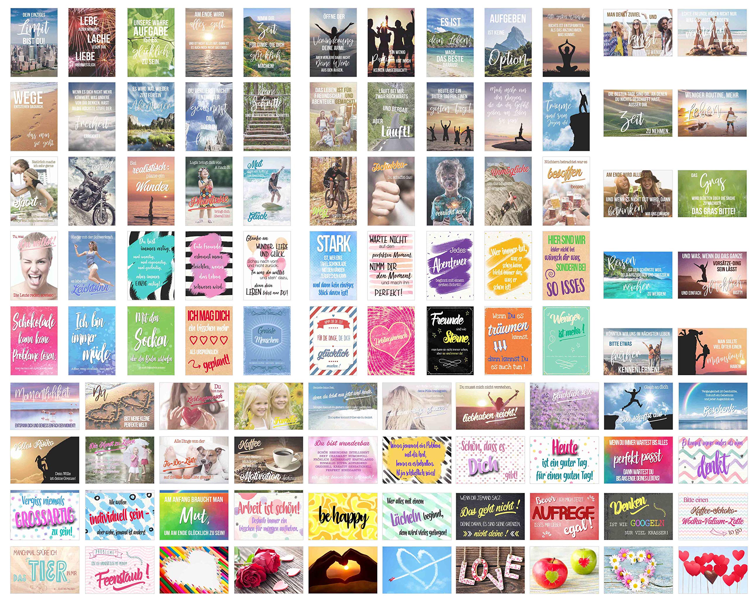 Set of 100 postcards with sayings, cards with saying, gift idea. Birthday Cards, Birthday, Love, Friendship, Life, Motivation, Funny Postcrossing.