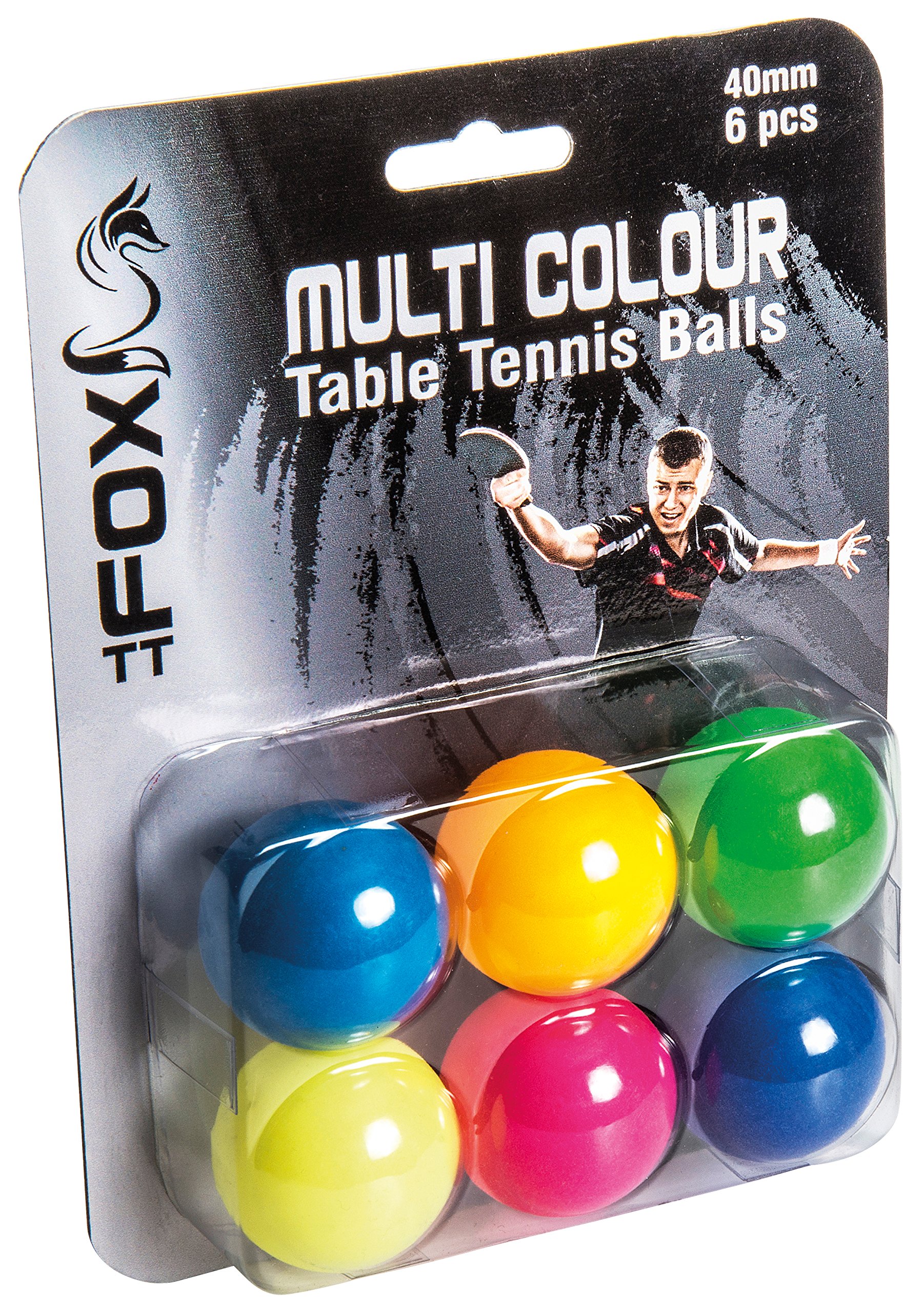 Fox TT Coloured Table Tennis Balls (Pack of 6) - Multi-Colour, FTT105