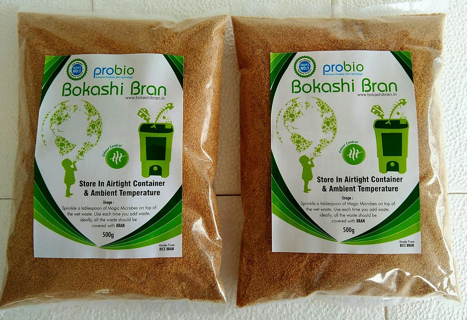 Bokashi Bran for Bokashi Bin (Made from Rice Bran 2 x 500g Packs