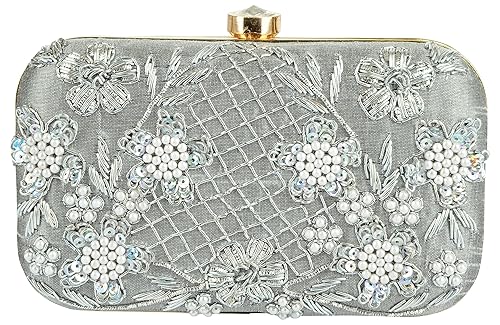 Tooba Handicraft Party Wear Hand Embroidered Box Clutch Bag Purse For Bridal, Casual, Party, Wedding