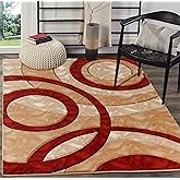 GLORY RUGS Area Rug Modern 8x10 Dark red Circles Geometry Soft Hand Carved Contemporary Floor Carpet Fluffy Texture for Indoor Living Dining Room and Bedroom Area