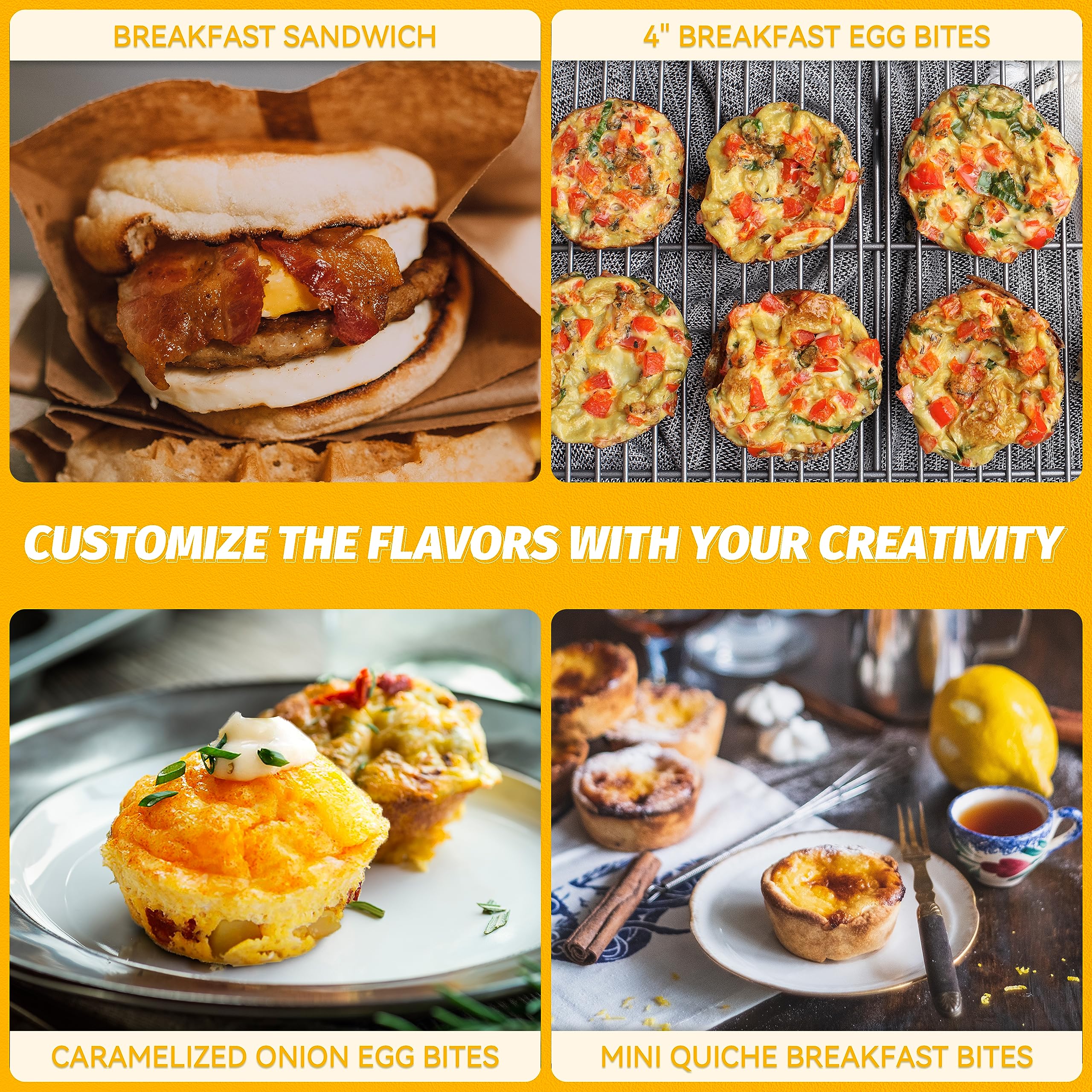 Sous Vide Style Egg Bite Maker Machine with 4 Silicone Molds, Grilled Cheese Maker, Mini Griddle, Ideal for Breakfast Sandwiches, Snacks, Desserts, 8 Mini Egg Bites & 2 Large Egg Bites