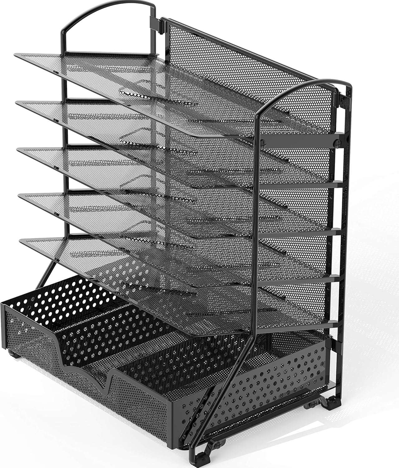 SimpleHouseware 6 Trays Desk Document File Tray Organizer with Supplies Sliding Drawer, Black : Office Products