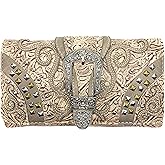 Justin West Clydesdale Tooled Leather Metal Stud Buckle Conceal Carry Women Handbag Purse