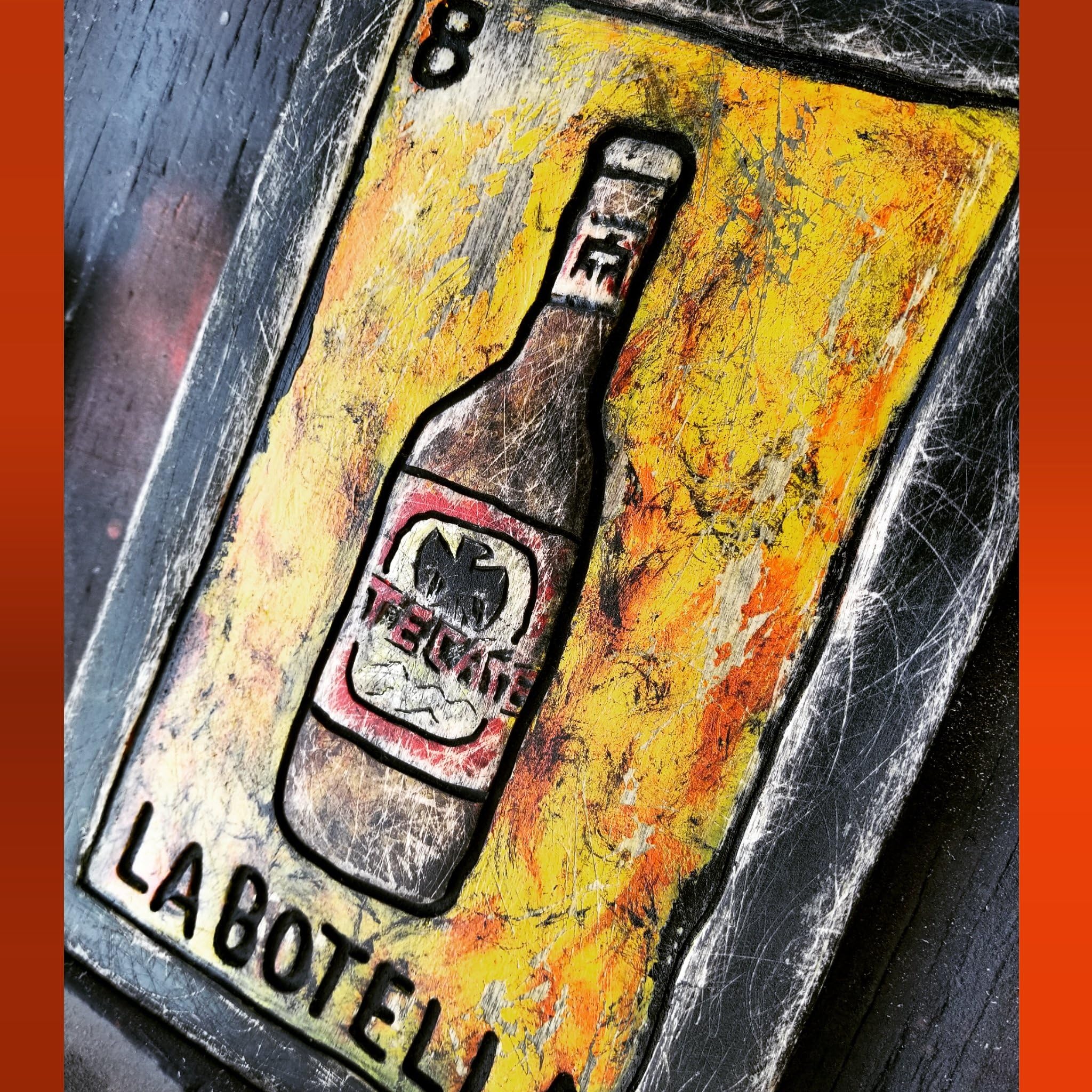 LoterĂa #8, La Botella, Routed and Painted Wooden Home Decor measures: 7 X 10-1/2" Made to Order (Please allow between 1-4 weeks for delivery if there are none currently on hand)