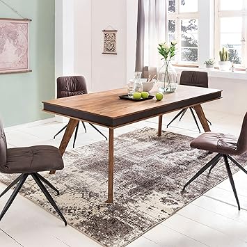 Finebuy Massiver Esstisch Karna Sheesham Massiv Holz 180 X 90 Cm Mit Kunstleder Design Esszimmertisch Holztisch Gross Moderner Landhaus Tisch Fur Esszimmer Rechteckig Rustikal Amazon De Kuche Haushalt