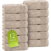 Wealuxe Taupe Washcloths 12x12 Inch - 12 Pack, Soft 100% Ring-Spun Cotton | Extra Absorbent and Quick Dry 550 GSM Cotton Wash Cloths for Showering, Gentle Face Towels for Salon, Spa, Gym, Hotel