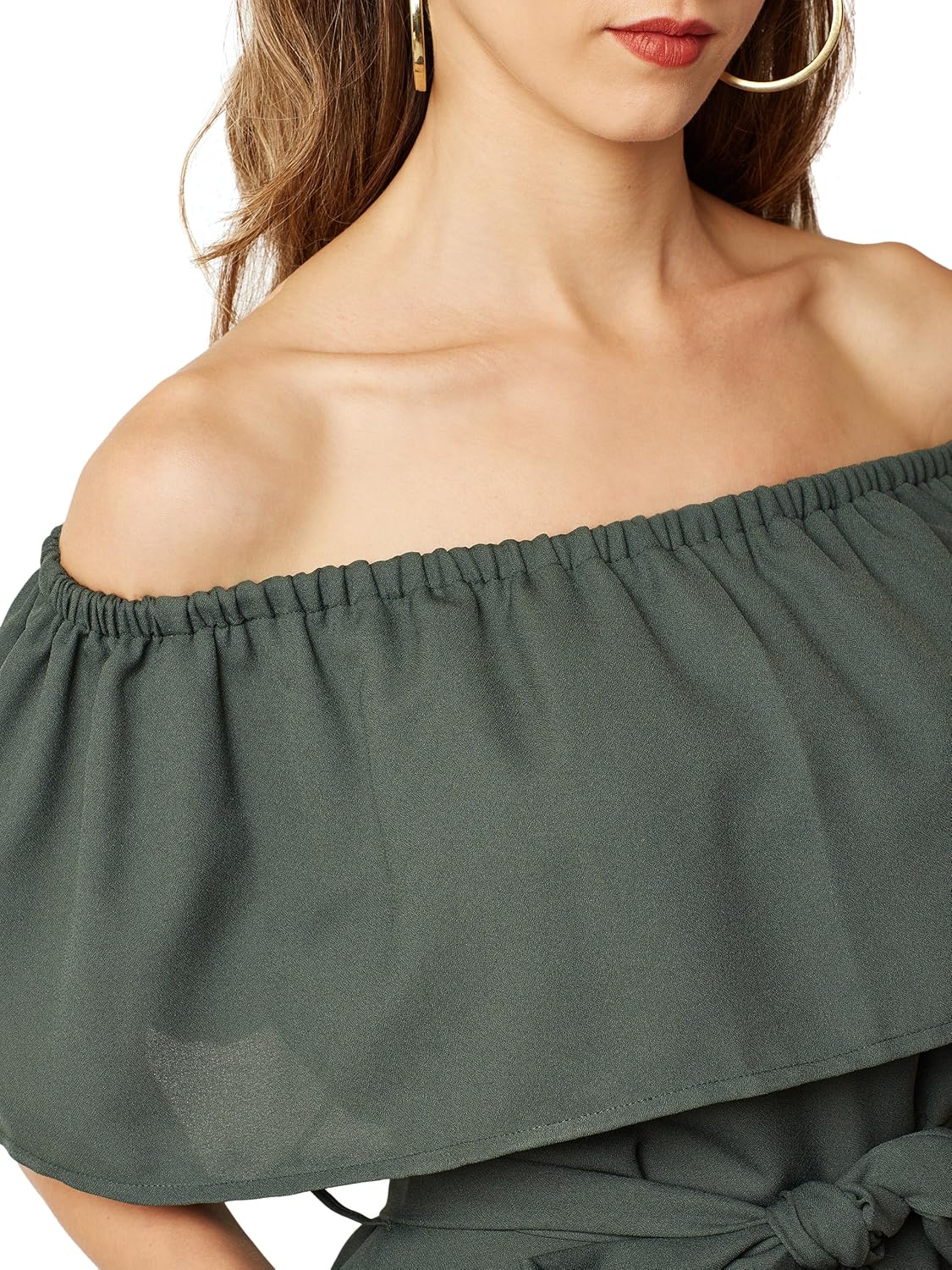 miss chase women's green off-shoulder tie-up midi jumpsuit