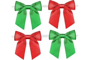 Rainbow Pana 120 Pack Red Bows and Green Bows for Christmas, Twist Tie Bows for Treat Bags 3" Satin Ribbon Bows for Package Craft Gift Wrapping Decoration, St Patricks Day