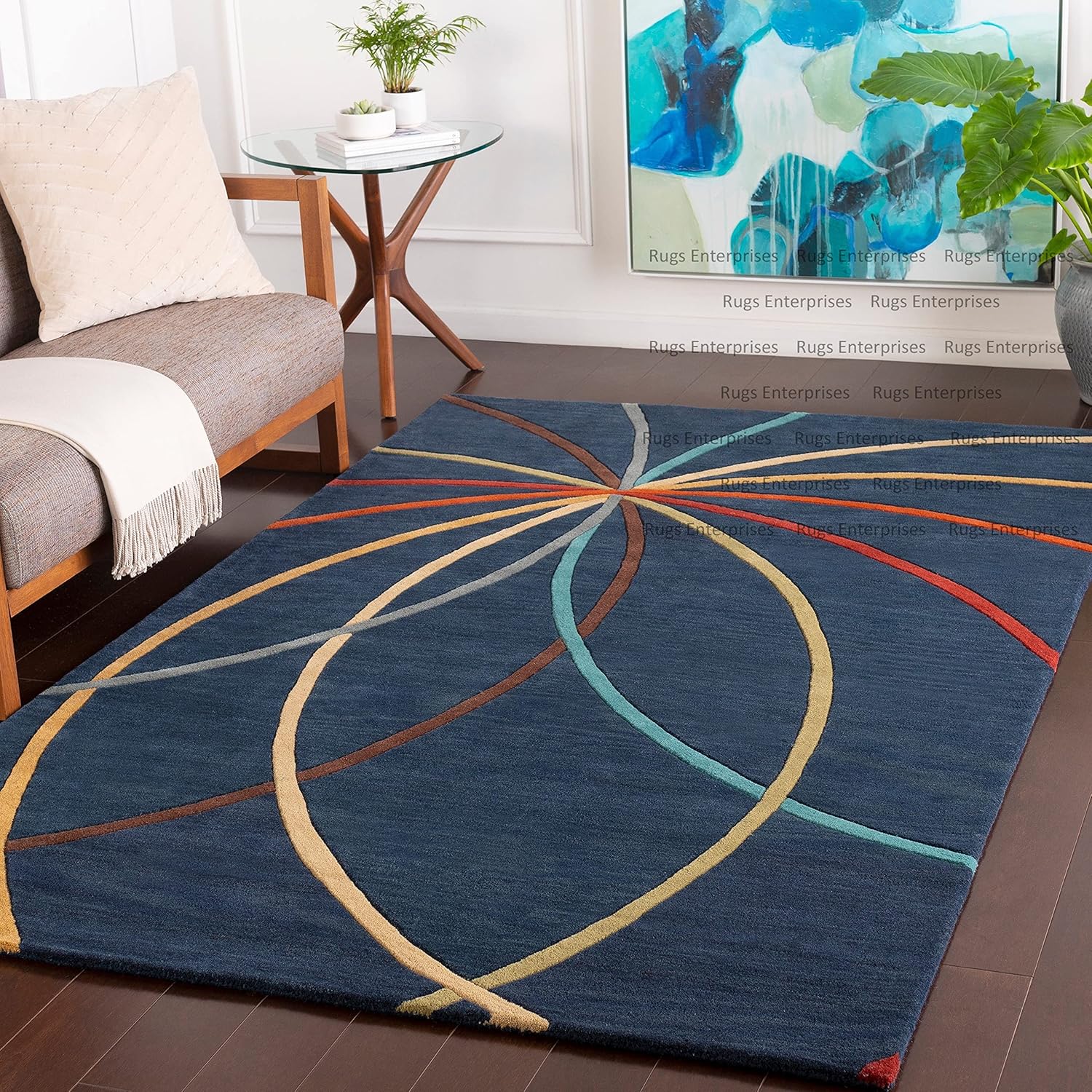Buy Modern Handmade Woolen Carpet by Rugs Enterprise for Living Room