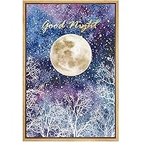 SIGNWIN Framed Canvas Wall Art Sparkle Gold Good Night with Purple, Blue Moon Astronomy & Space Cosmic Watercolor Abstract Modern Scenic for Living Room, Bedroom, Office - 16