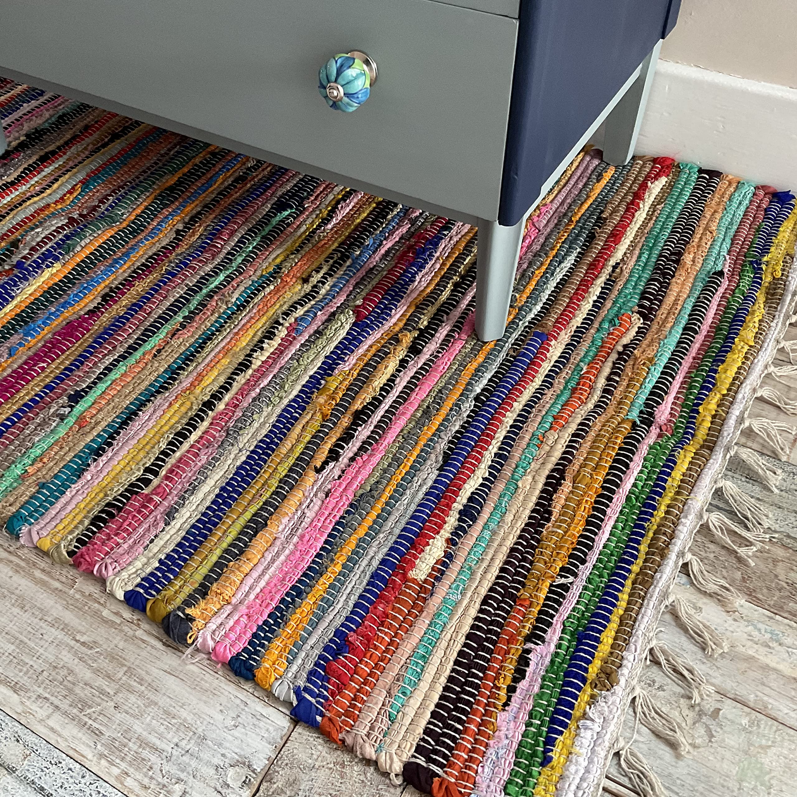 Second Nature Online - SHANTI Multi Coloured Rug | Hand Woven | Eco-Friendly: 100% Recycled Fabric | Ethically Sourced | Flat Weave (175 cm x 120 cm)