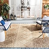 SAFAVIEH Washable Rug Outdoor Beach House Collection - 6'7" Square, Cream & Beige, Non-Shedding & Easy to Clean, Ideal for Pa