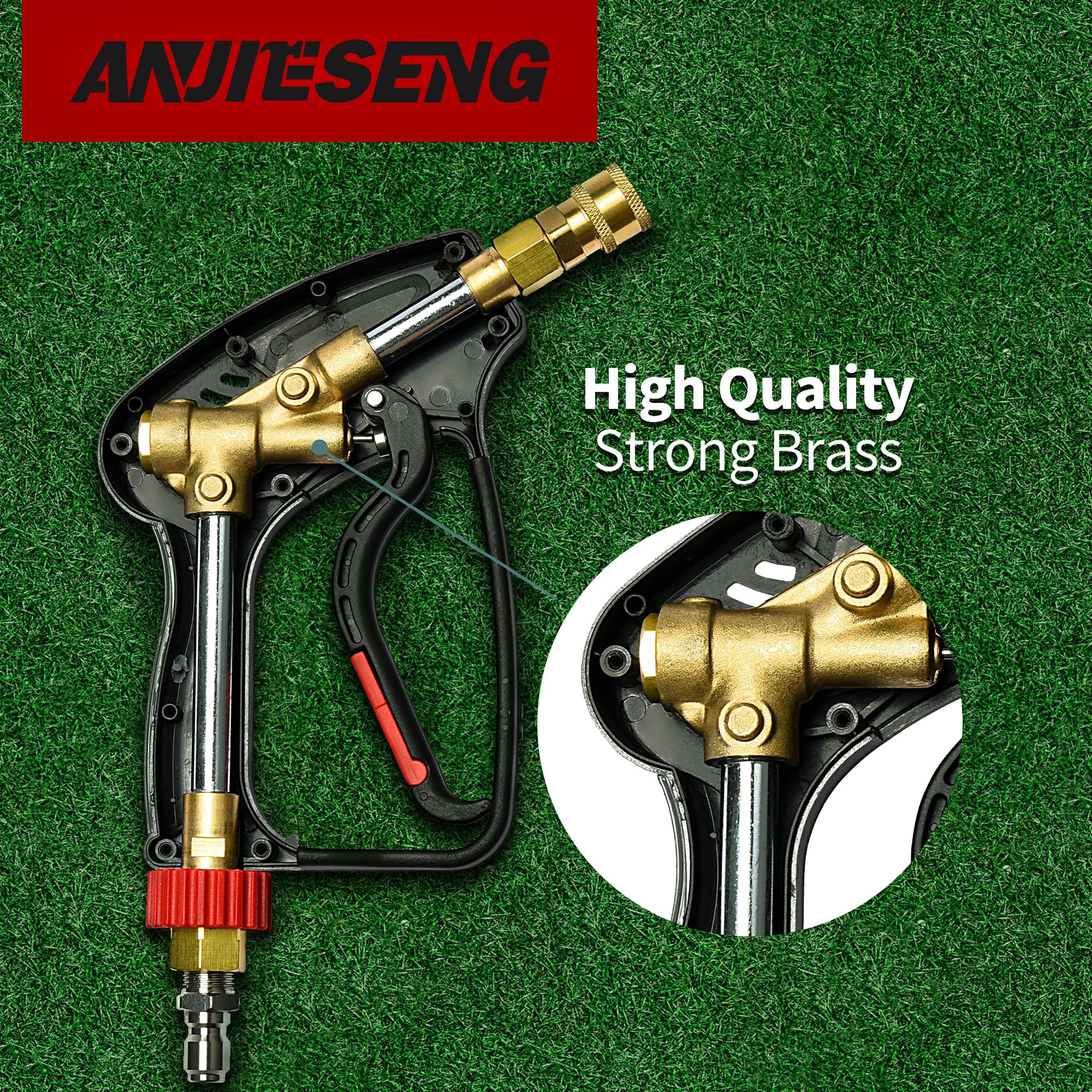 ANJIESENG Short Pressure Washer Gun with 360 Swivel - 5000 PSI / 10.5 GPM High Pressure Water Handle with 3/8