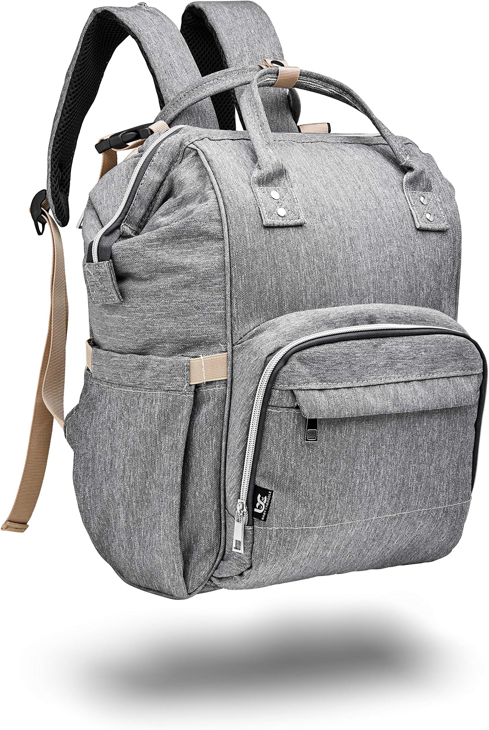 Large Grey Diaper Bag Backpack for mom Baby Caboodle Travel Back Pack, Supplies Bag For Twins, MultiFunction, Unisex (for Mom, Dad, or Nanny) Stylish Gray & Durable Design, Maternity Nappy Bags
