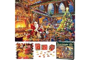 POWZA Advent Calendar 2024 Jigsaw Puzzle for Kids and Adults- 1008 Pieces Puzzle 24 Days Christmas Countdown Calendar Family Game Christmas Gifts for Kids Adults - Santa's Workshop(27.56 x 19.68 Inch)