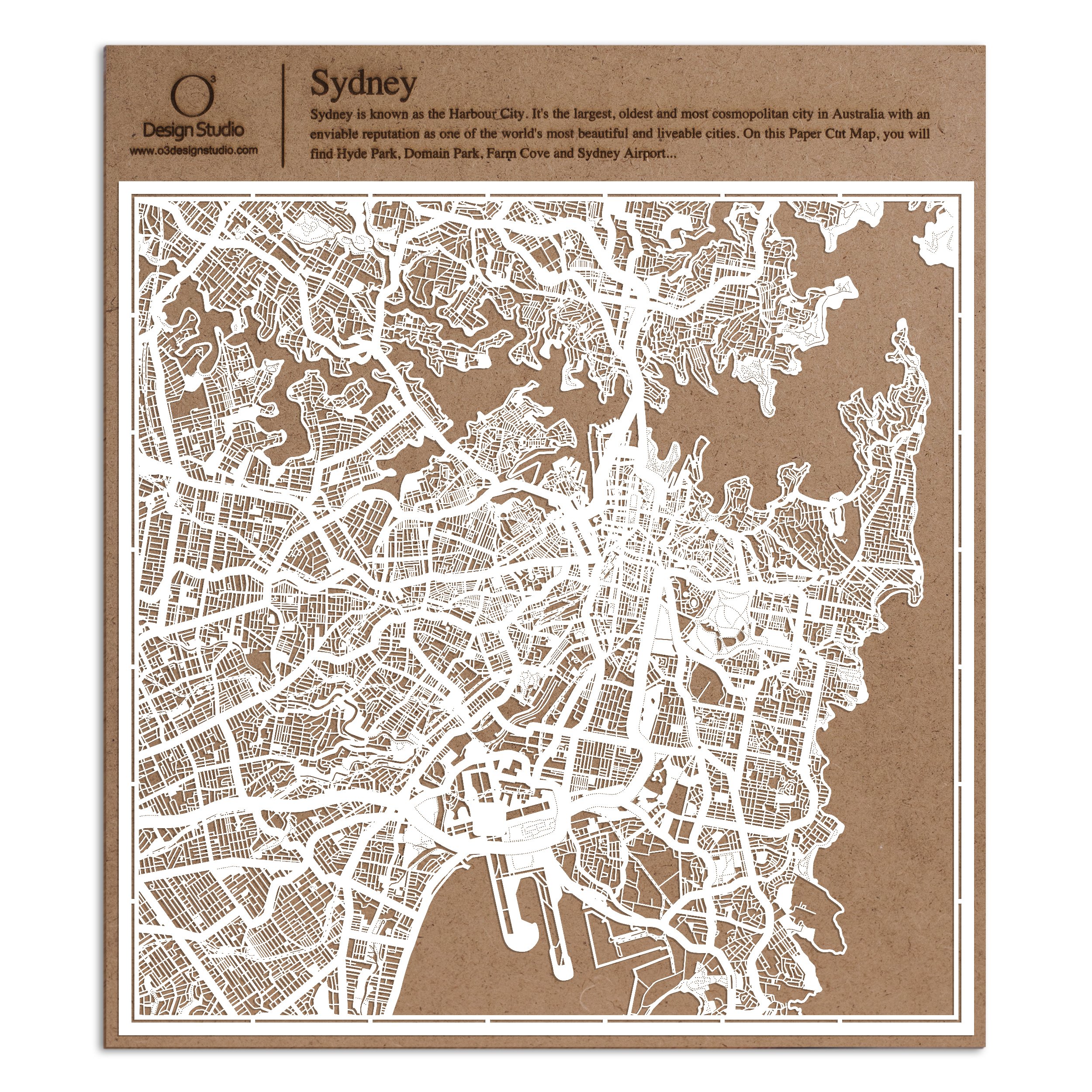 Sydney Paper Cut Map White 30x30 cm Paper Art